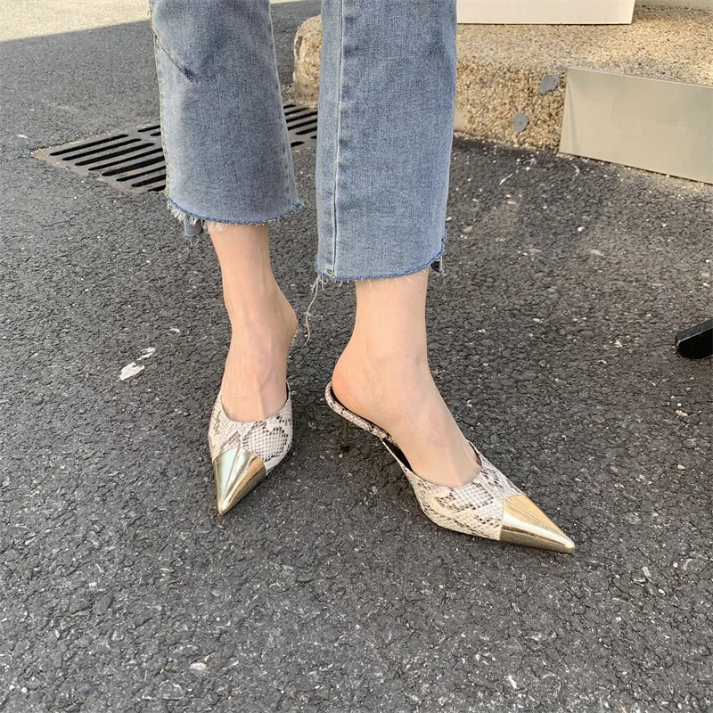 Pointed Toe Women Slippers Sexy Thin Heels Sandals Banquet Mule Shoes