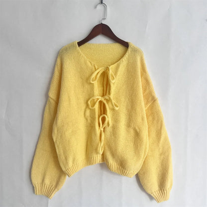 Elegant Knitted Cardigan Sweater Women's Lace up Cardigan