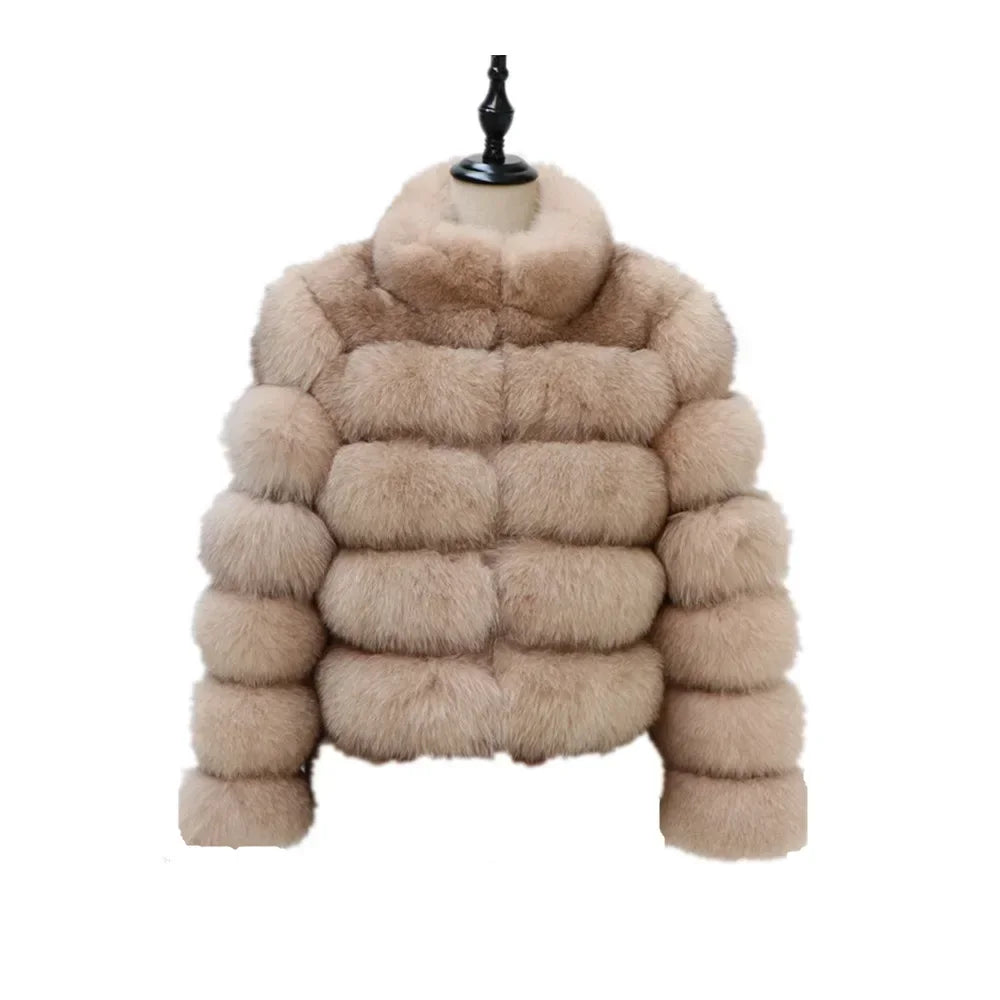 Women Faux Fox Fur Coats Turn Down Collar Thick Warm Elegant Jackets Streetwear