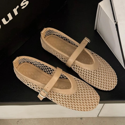 Breathable Mesh Black Ballet Shoes Daily Walking Street Sandals