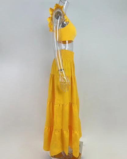 Y2k Two Piece Set Elegant Sexy Collage Sleeveless Top and Maxi Skirt Set