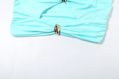 Hollow Metal Buckle 2 Piece Set Resort Wear Women Y2K Split Maxi Skirt Matching Clubwear Outfits