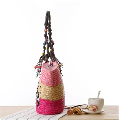 Bohemian Hand Embroidered Starfish Straw Woven Bag Beaded Handbags For Ladies