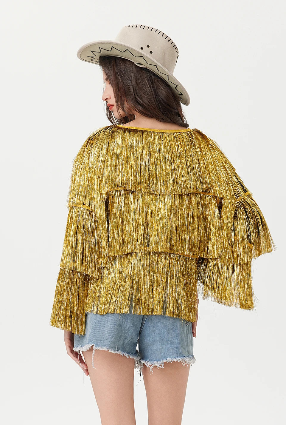 Tinsel Women Coat Temperament Club Coat Long Sleeve Trendy Fashion Sequins Tassel Jacket
