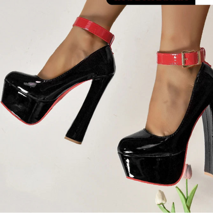 2cm Belt Buckle Pumps Women 5.5cm Platform Party Disco Chunky Heels