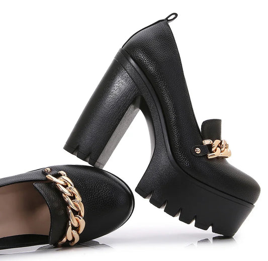 Platform women high heel pumps shoes chunky heel loafer comfort office lady party shoes