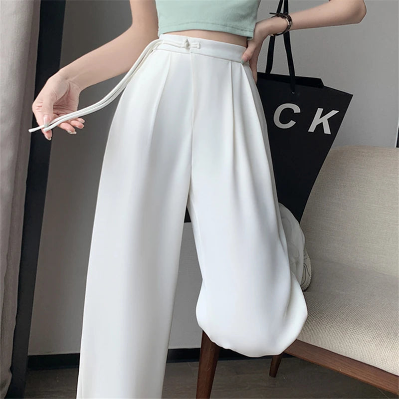 Chic High Waist String Wide Leg Women‘s Full Loose Trousers