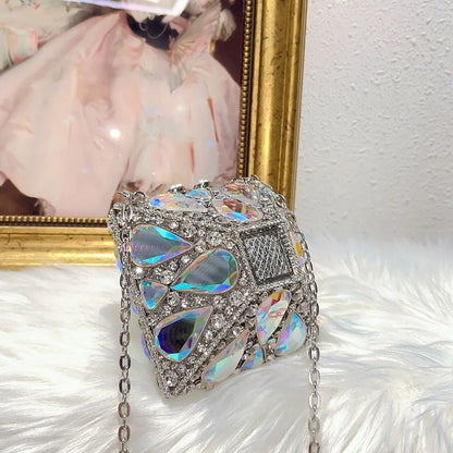 Luxury Glitter Metal Box Women Handbag Crystal Clutch Purse