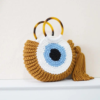 Rope Crochet Handbags Tassel Tote Round Handle Clutch Yarn Beach Bags for Women