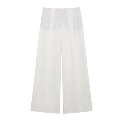 Elegant Blazer Pants Sets Women V-neck Lace up Jacket Full Sleeve Wide Leg Trousers Suit