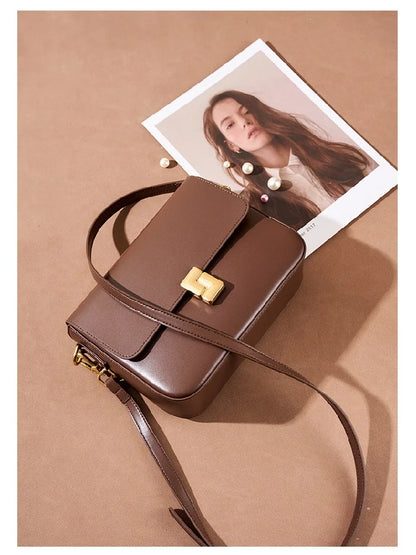 Genuine Leather Women Crossbody Bag Luxury Design Small Square Bag Cowhide Women's Bag