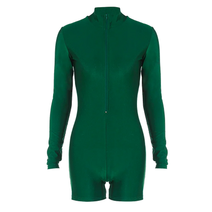 Solid Turtleneck Playsuit Romper Long Sleeve Zip Up Sexy Slim Skinny One Piece Playsuit Party Romper