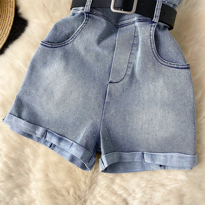 Women Denim One Pieces Summer Playsuit High Waist Slim Sleeveless Strapless Sashes Outfits