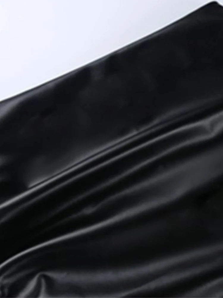 Elegant PU Leather Pencil Midi Skirts Women Slim High Waist Black Skirts