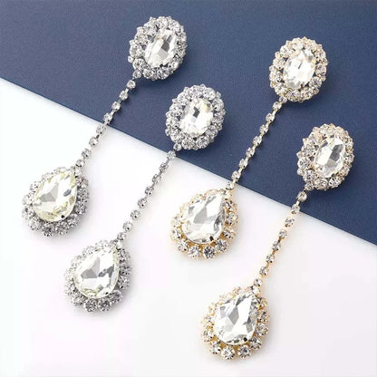 Luxurious Shiny Rhinestone Long Oval Earrings for Women
