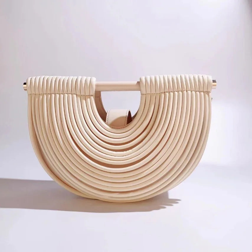 Gold Luxury Designer Brand Handwoven Noodle Bags Half Round Silver Evening Clutch