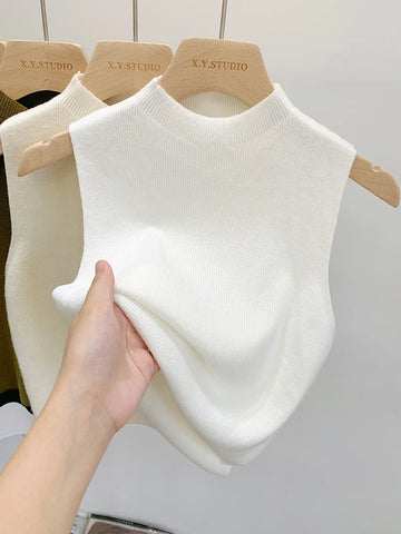 Women Knitted Tank Top Sweater Short Sleeveless Pullover Top
