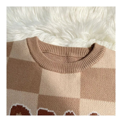Sweet Bear Jacquard Pattern Sweater Harajuku Women Cute Loose Knitted Pullover