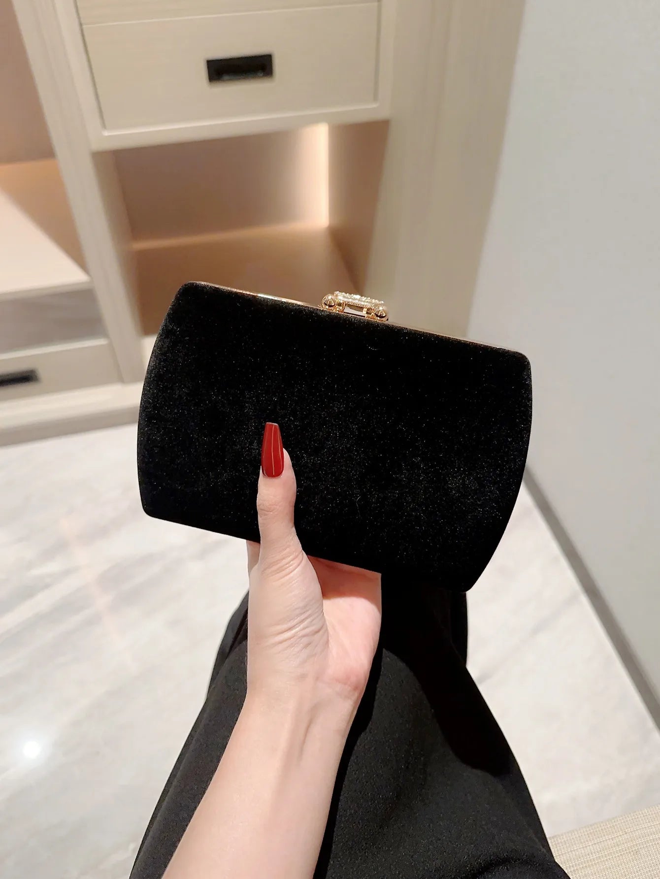 Velvet Box Dinner Bag Sparkly Rhinestone Decoration Banquet Bag Clutch Evening Bag Dress Purse