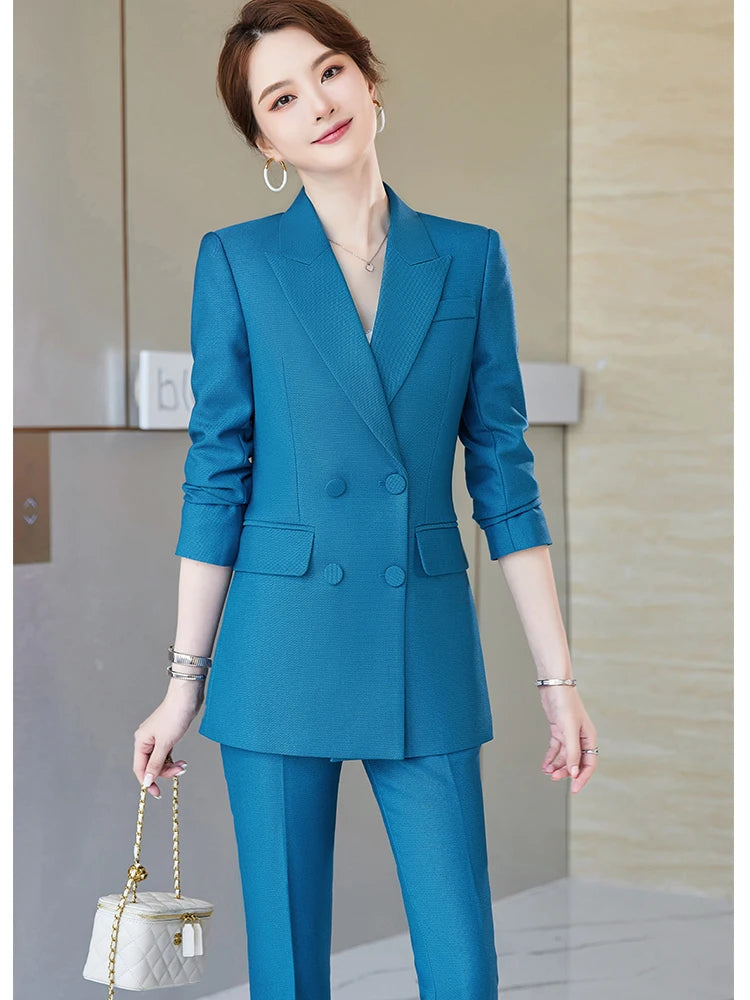 Blue Purple Black Women Blazer and Pant Suit Office Ladies Business Work Wear