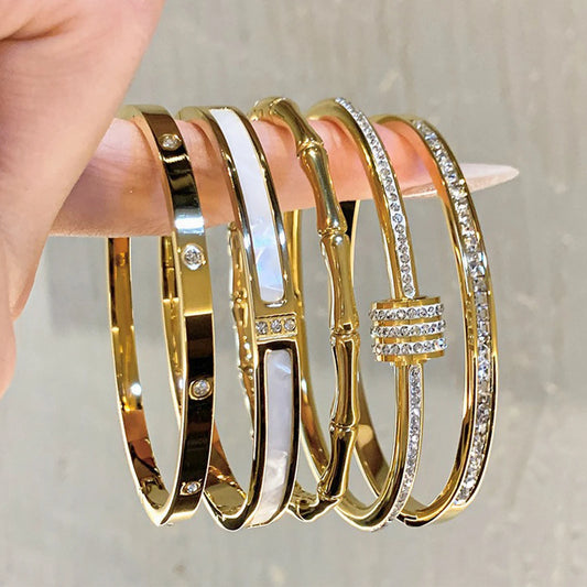 Titanium Steel Gold Bracelet, Fashionable Classic Style, Stainless Steel Bracelet -1pc