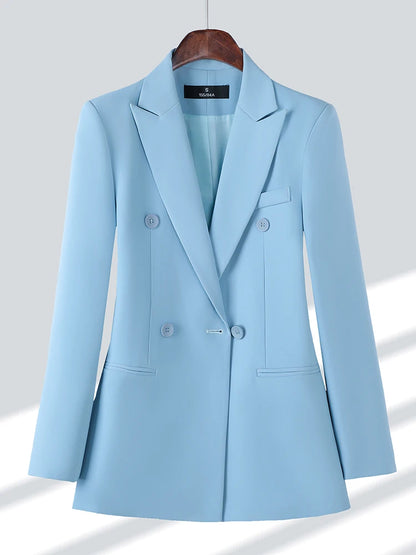 Women Formal Blazer Ladies Female Long Sleeve Double Breasted Blazer