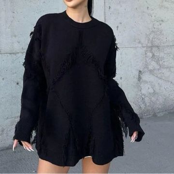 Tassel Oversize Knitted Sweater For Women Autumn Jumpers