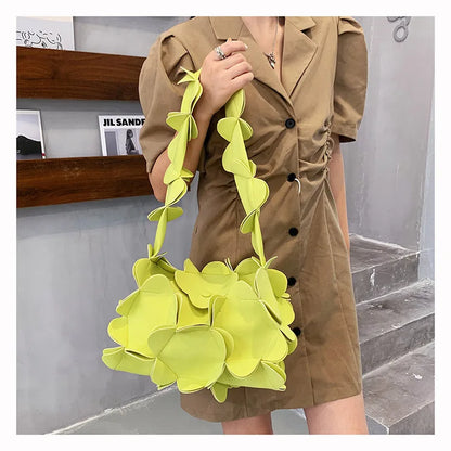 3D Flower PU Leather Armpit Purse Shoulder Bags Women Solid Color Fabric Crossbody Bag