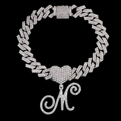 A-Z Cursive Initial Letter Cuban Anklets Bracelet For Women 14mm Iced