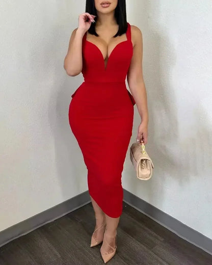 Sexy Plunging V-neck Backless Bowknot Ruffles Bodycon Midi Dresses for Women Party Night Elegant Club Celebrity Prom Dress
