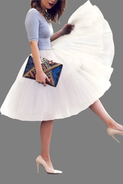 Fluffy Tulle Skirt Petticoat Adult Elastic Waist Underskirt Layers Bridal Midi Tutu Skirts Women Prom Evening