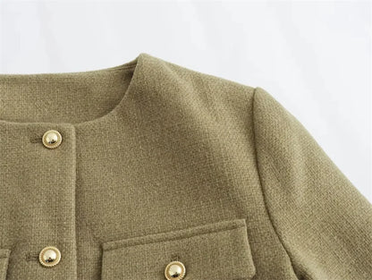 Cropped Tweed Jacket Woman Coat Button Long Sleeve Elegant Jackets For Women Short Coats Outwears