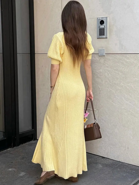 Long Cardigan Knit Dress Women Short Sleeve Maxi Knit Dress