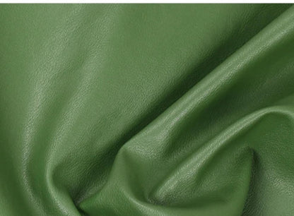 Long Green Pu Leather Trench Coat for Women with Back Slit Sashes Single Breasted