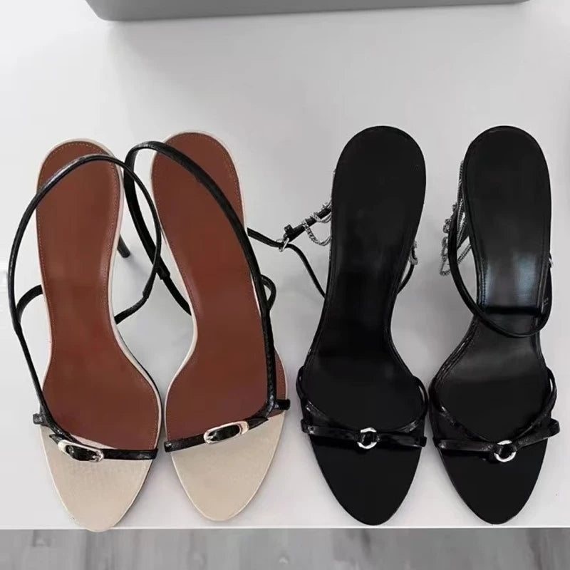 Buckle Open Toe Slip On Back Strap Heel Sandals Women Black White High Heels Wedding Prom Shoes
