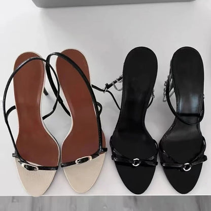 Buckle Open Toe Slip On Back Strap Heel Sandals Women Black White High Heels Wedding Prom Shoes