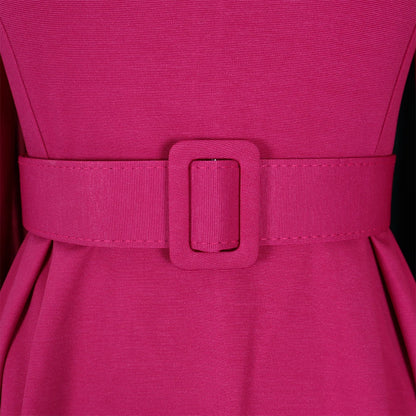 Elegant Office Dresses Women O Neck Full Sleeve Belt Waisted Pleated A Line Mid Calf Formal Female Business Work Wear Dress Midi