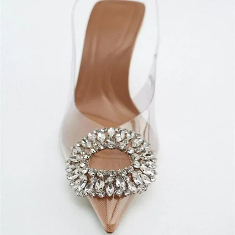 Women High Heel Sandals Women's Pointed Banquet Simple Clear Heels Sandals