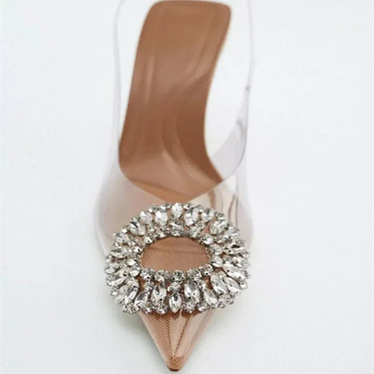 Women High Heel Sandals Women's Pointed Banquet Simple Clear Heels Sandals