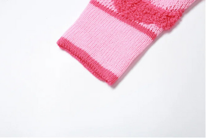Women Bare Midriff Sweet Knitted Crop Cardigan  Girls Fleece Patchwork Warm Button Sweater