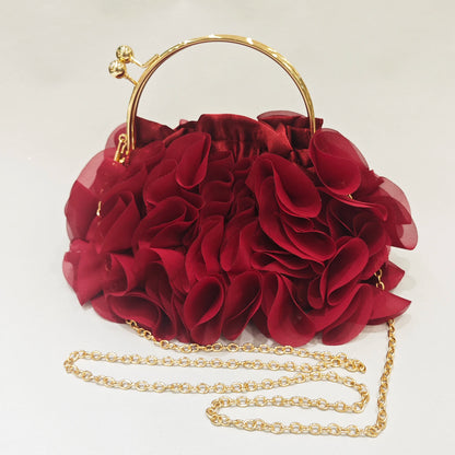 Red/White Bridal Flower Evening Clutch Bag Floral Wedding Party Purses