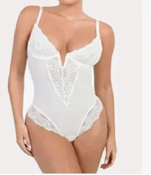 Sexy Deep V-Neck Lace Slimming Body Shaper Plus Size Tummy Control Push Up Bodysuit