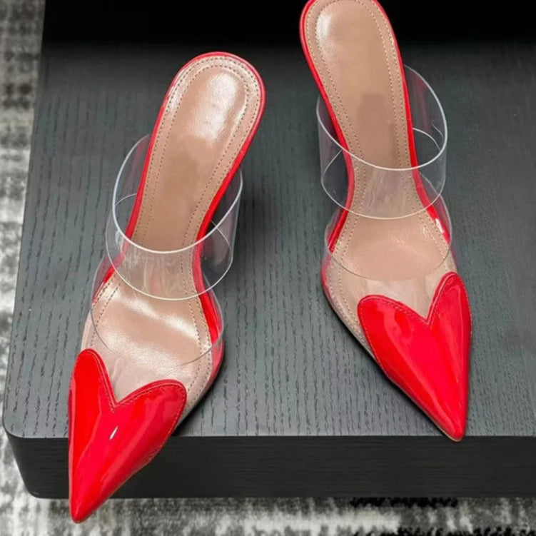 Transparent PVC Mixed-color Women Pumps Elegant Pointed toe Thin High heels Slingbacks Mules Party Prom Shoes