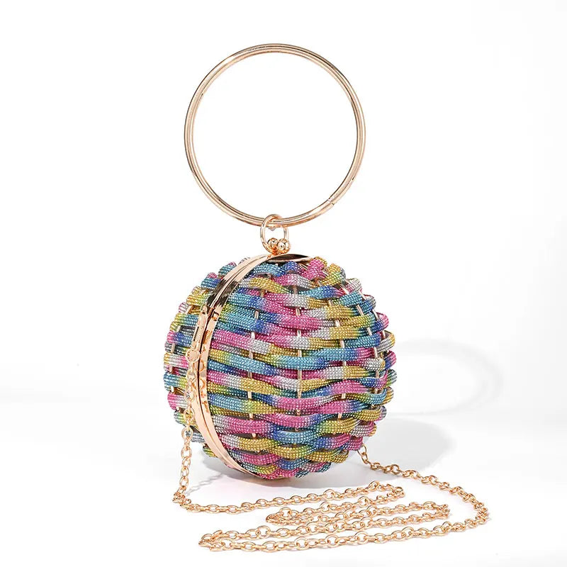 Woven Ball Bag Rhinestone Handbag Crossbody Clutches Shoulder Bags