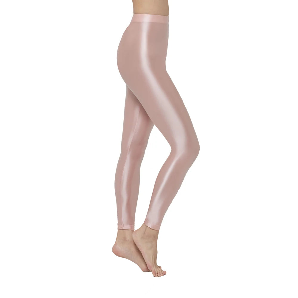 Womens Satin Glossy Sexy Opaque Pants Shiny Oil Wet look Tights Leggings M-3XL