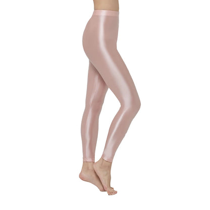 Womens Satin Glossy Sexy Opaque Pants Shiny Oil Wet look Tights Leggings M-3XL