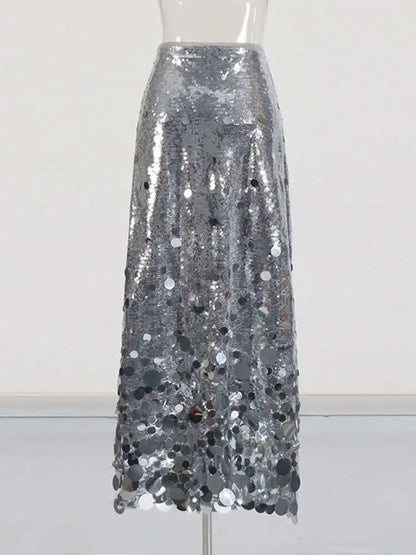 Solid Patchwork Sequins Chic Skirts For Women High Waist Zipper A Line Skirts