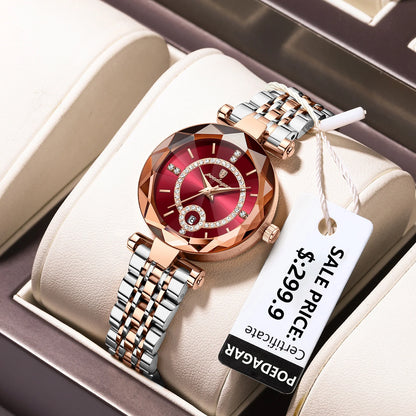 High Quality Luxury Diamond Ladies Quartz Watch Waterproof Stainless Steel + Box