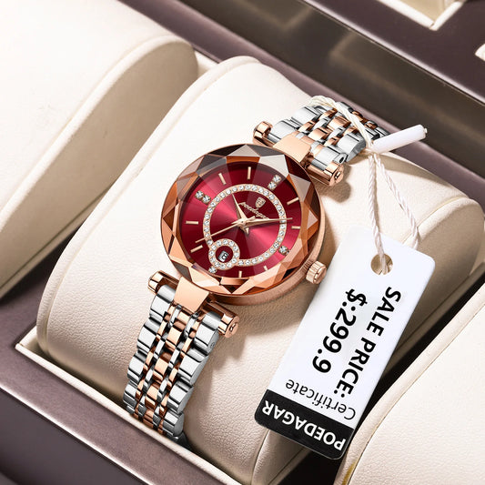 High Quality Luxury Diamond Ladies Quartz Watch Waterproof Stainless Steel + Box