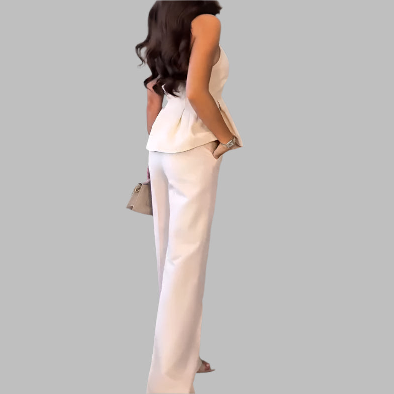 Women's Trouser Suits Sleeveless Halter Top Straight Pants Two Piece  Sets